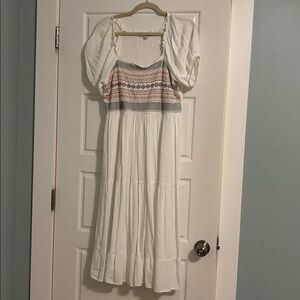 Polagram (from Baltic Born) White Maxi Dress with Gray and Pink Accents
